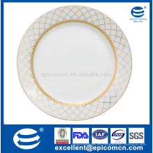 Platos de cena de porcelana super blanco y platos vajilla de oro placa redonda de 27 cm
